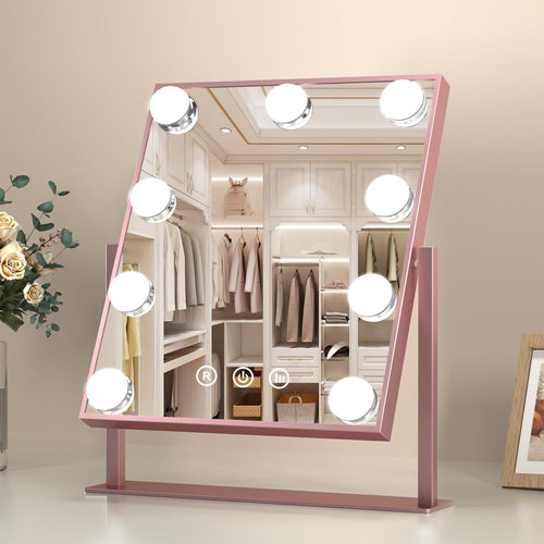 COSMIRROR Vanity Makeup Mirror with Lights Hollywood Large Mirror with Lights Lighted Vanity Mirror with 9 Dimmable Bulbs & 3 Color ModesTouch Control Tabletop Makeup Mirror 360°Rotation